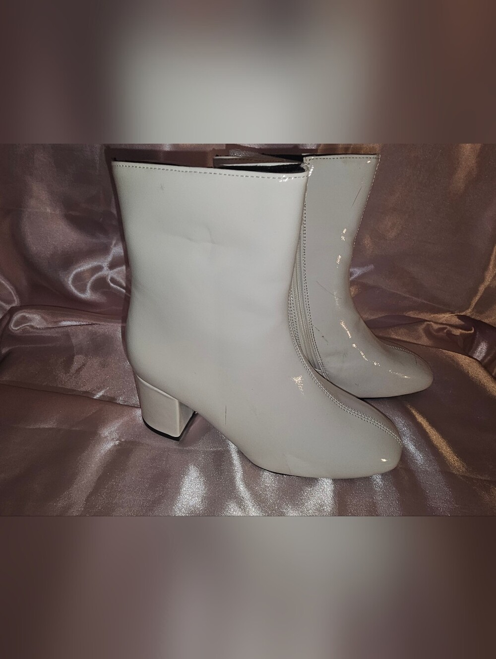 White Patent Ankle Boots for Women - Classic Block Heel New